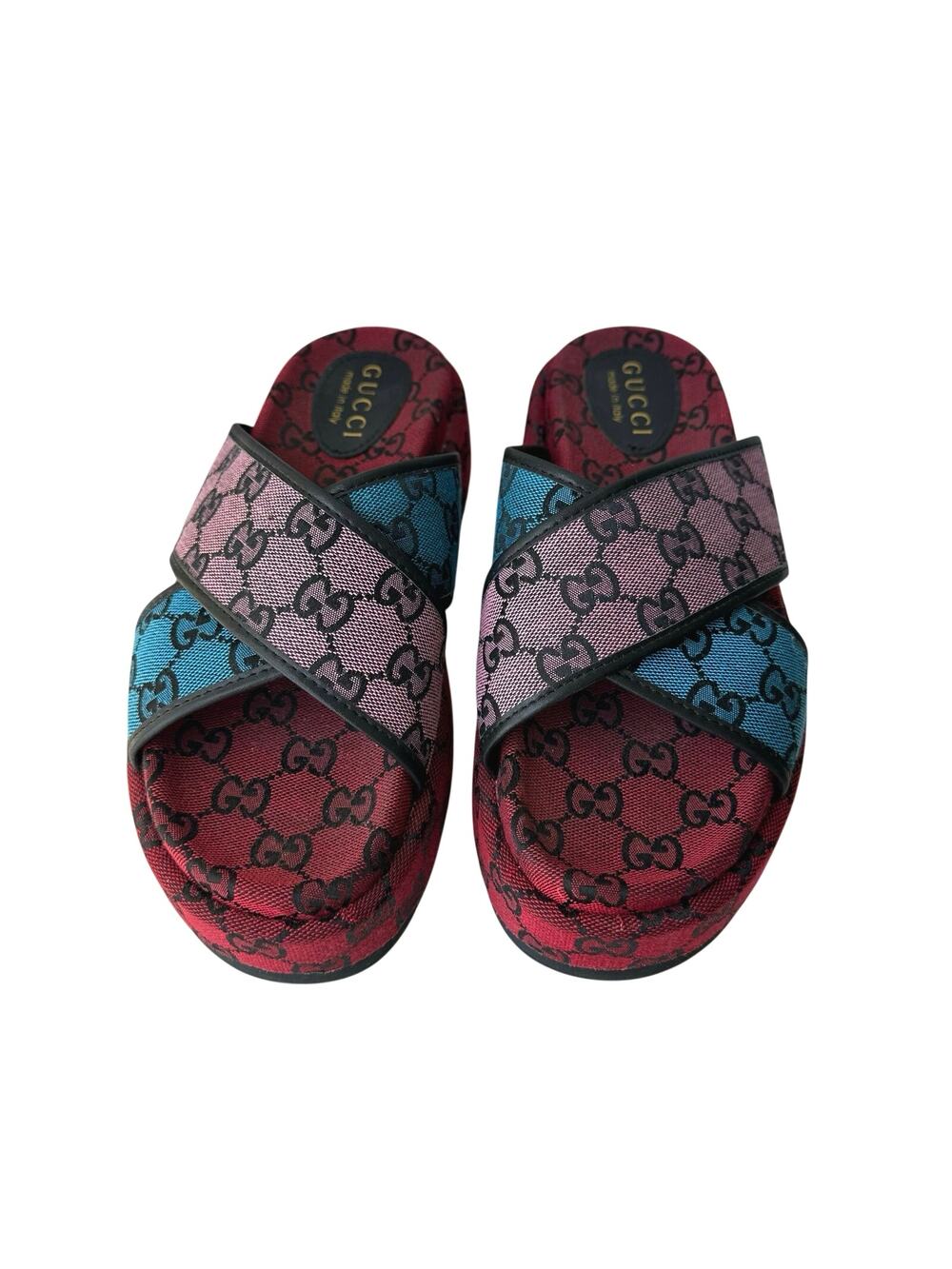 Gucci (EUR 41/US 10) GG Monogram Platform Slide Sandals - Red Logo Designer - Picture 1 of 11